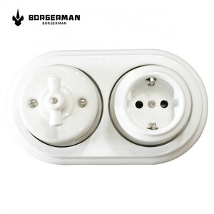 Wholesale Decorative Vintage Retro Porcelain Ceramic Wall Switch And German Socket With Double Ceramic Frame