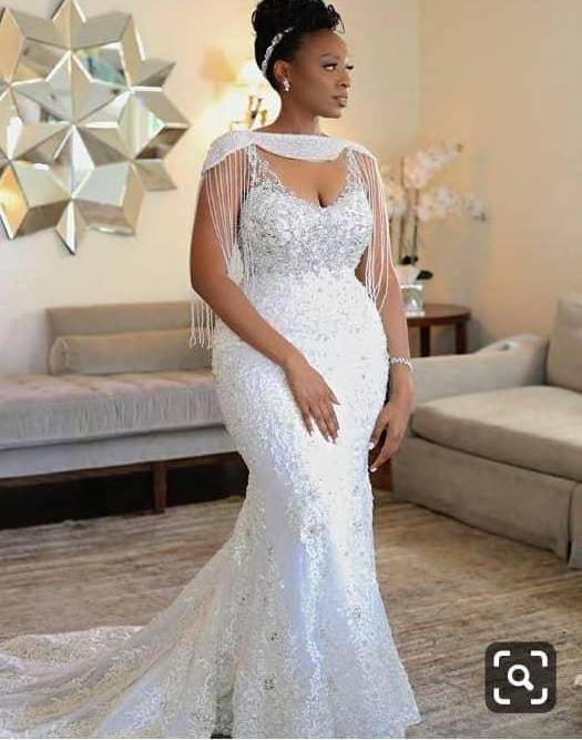 African mermaid bridal dress sleeveless fringed pearl wedding ceremony elegant dress wedding gowns