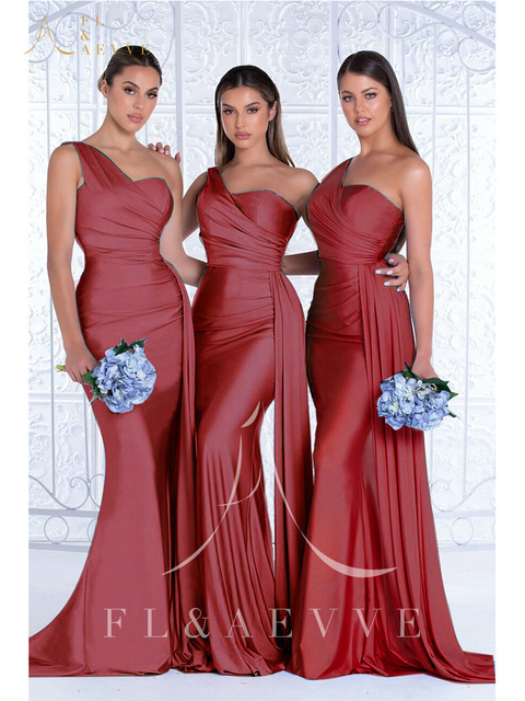 Manufacturer direct sale Mermaid bridesmaid dress one-shoulder ladies dress stretch satin elegant wedding party bridesmaid dress