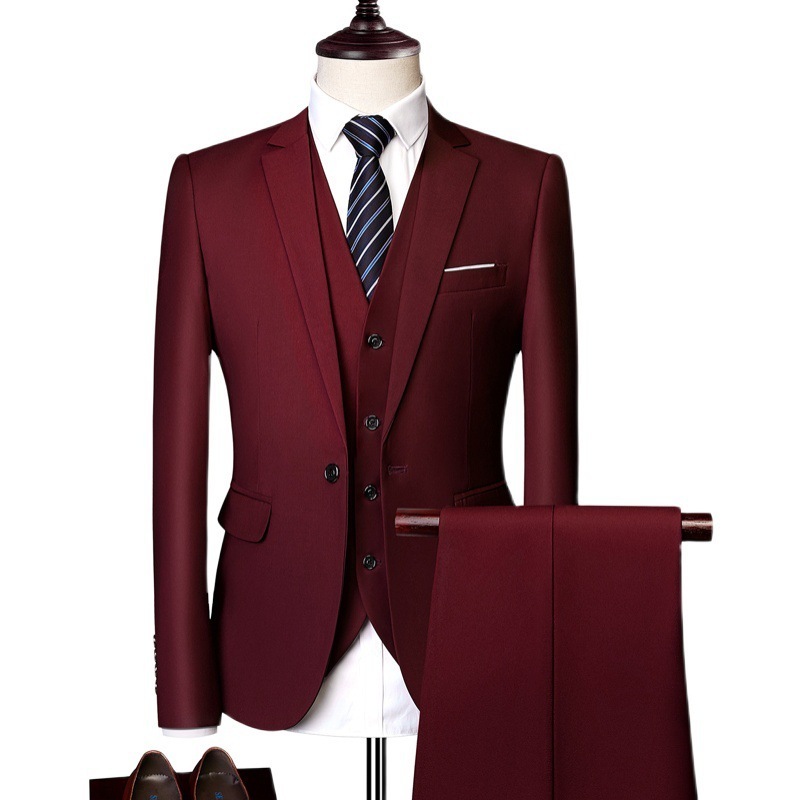 Factory tailor made top quality Men's 3 Piece Suit Set One Button Solid Jacket Vest Pants with Tie Wedding Men's Suits