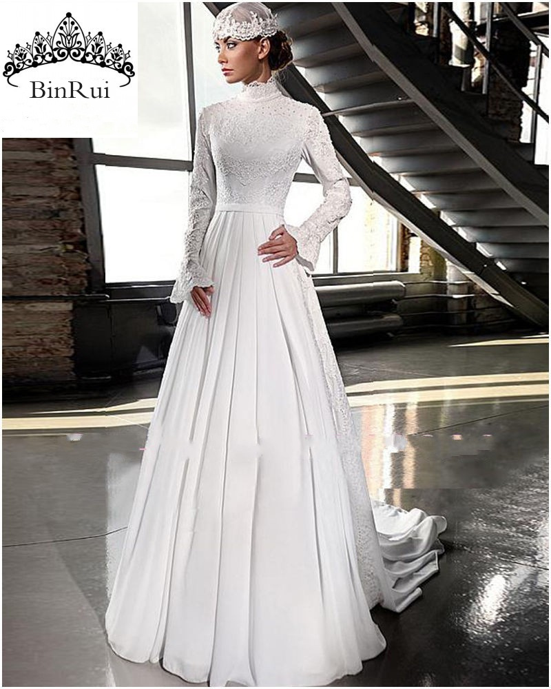 The new style Muslim Wedding Dress with Hijab Dubai wedding gowns plus size lace elegant embroidered Wedding Dresses