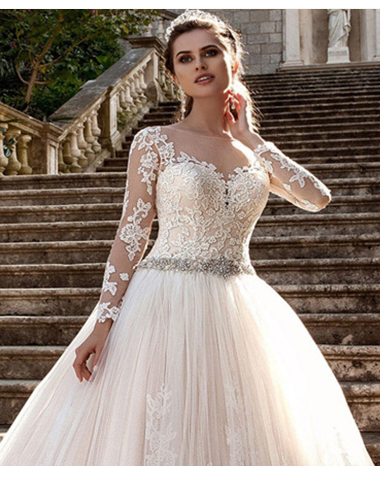 Trendy Illusion Lace Long Sleeve High Quality Luxury Wedding Dress Manufacturer made elegant wedding bridal dresses