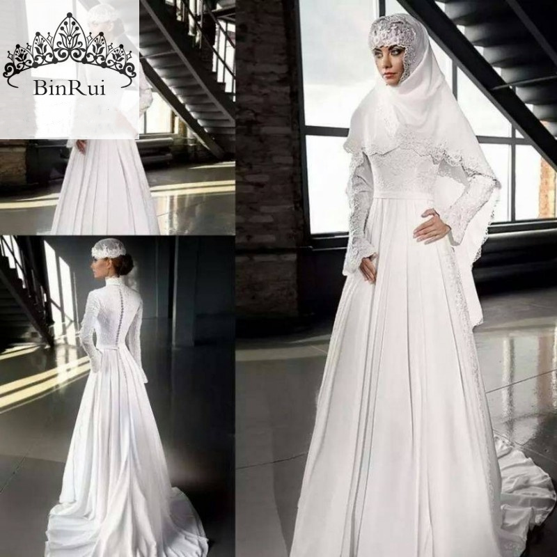 The new style Muslim Wedding Dress with Hijab Dubai wedding gowns plus size lace elegant embroidered Wedding Dresses