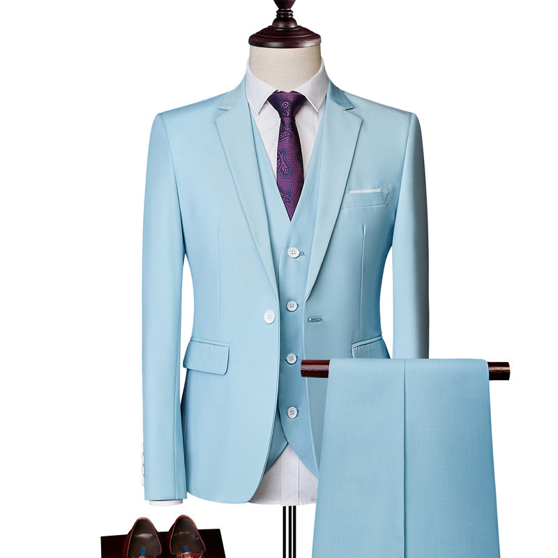 Factory tailor made top quality Men's 3 Piece Suit Set One Button Solid Jacket Vest Pants with Tie Wedding Men's Suits