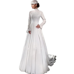 The new style Muslim Wedding Dress with Hijab Dubai wedding gowns plus size lace elegant embroidered Wedding Dresses