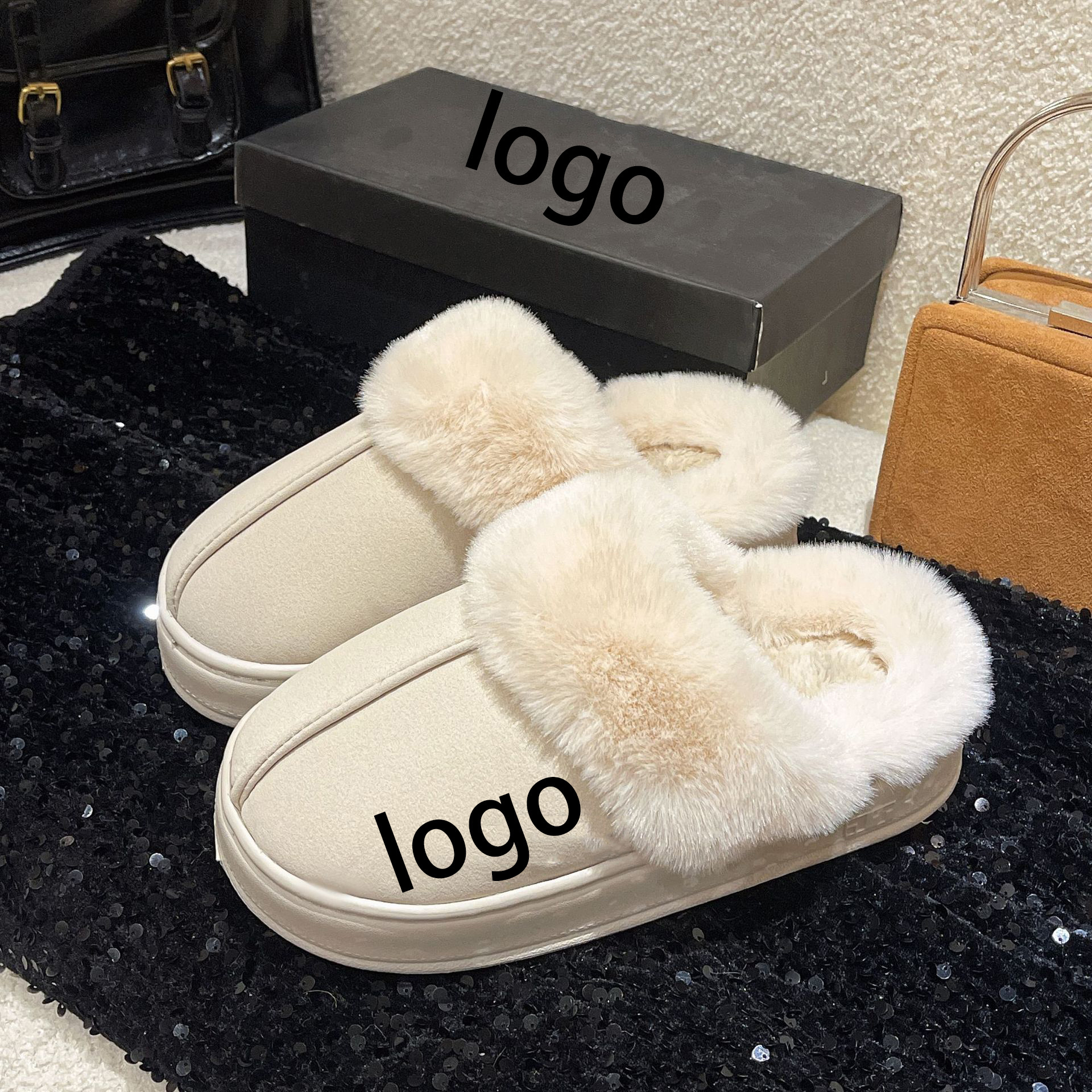 Factory wholesale fashion fur  designer slippers fluffy  luxury fur slippers Mongolian high quality slippers for women