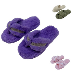 Customer Logo Fashion Fluffy Faux Fur Woman Slippers Warm Soft Furry Faux Fur Flip Flops For Lady