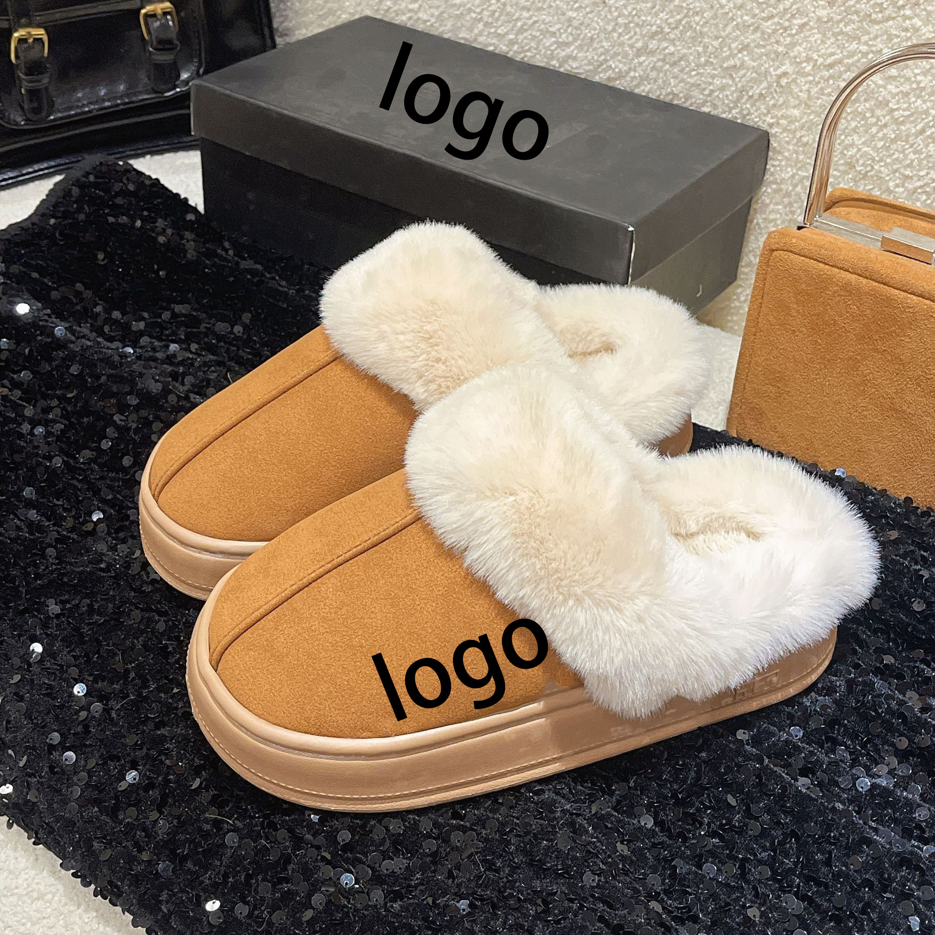 Factory wholesale fashion fur  designer slippers fluffy  luxury fur slippers Mongolian high quality slippers for women