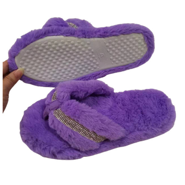 Customer Logo Fashion Fluffy Faux Fur Woman Slippers Warm Soft Furry Faux Fur Flip Flops For Lady