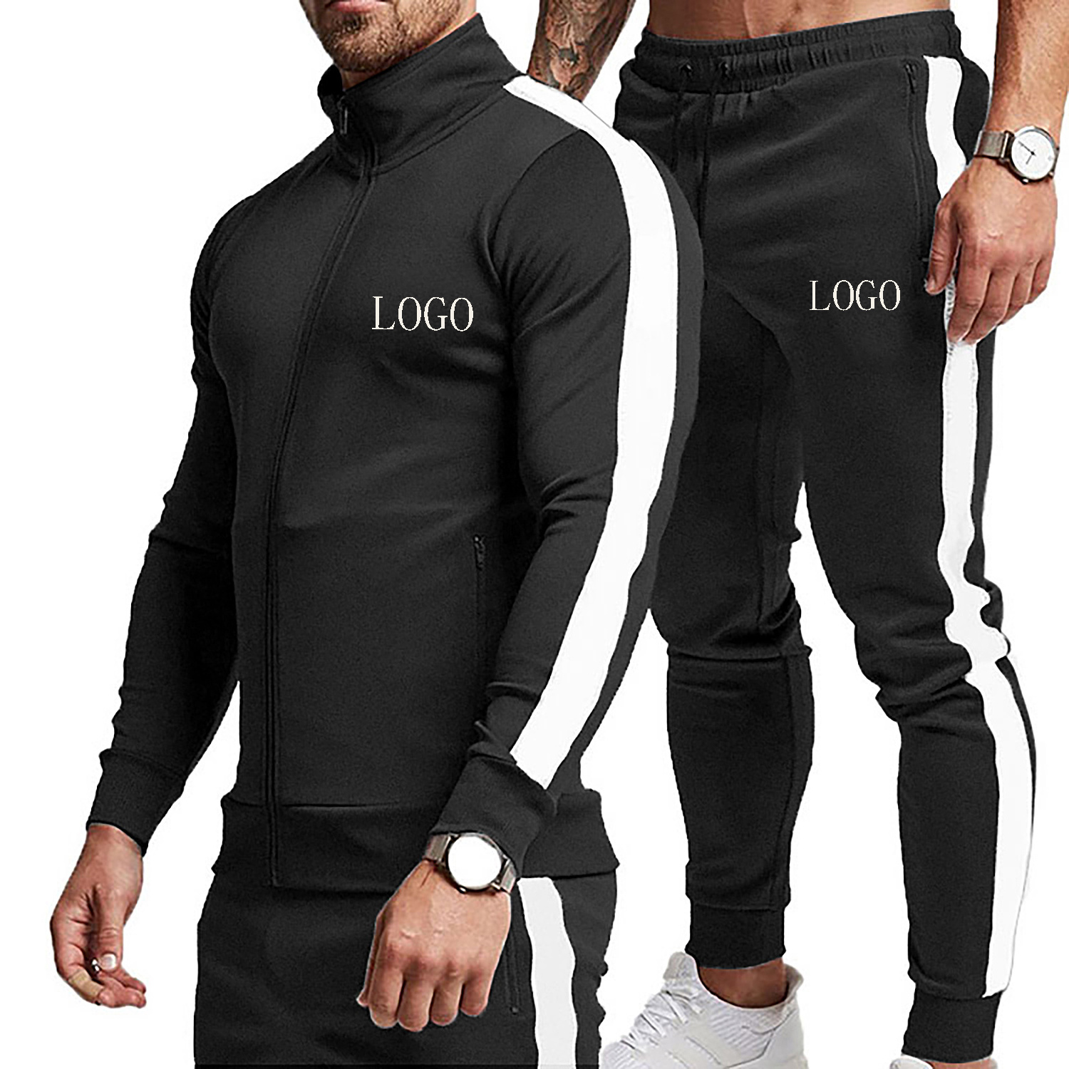 Wholesale Custom Running Jogger Tracksuit Men New Design Blank Side Stripe Running Wear