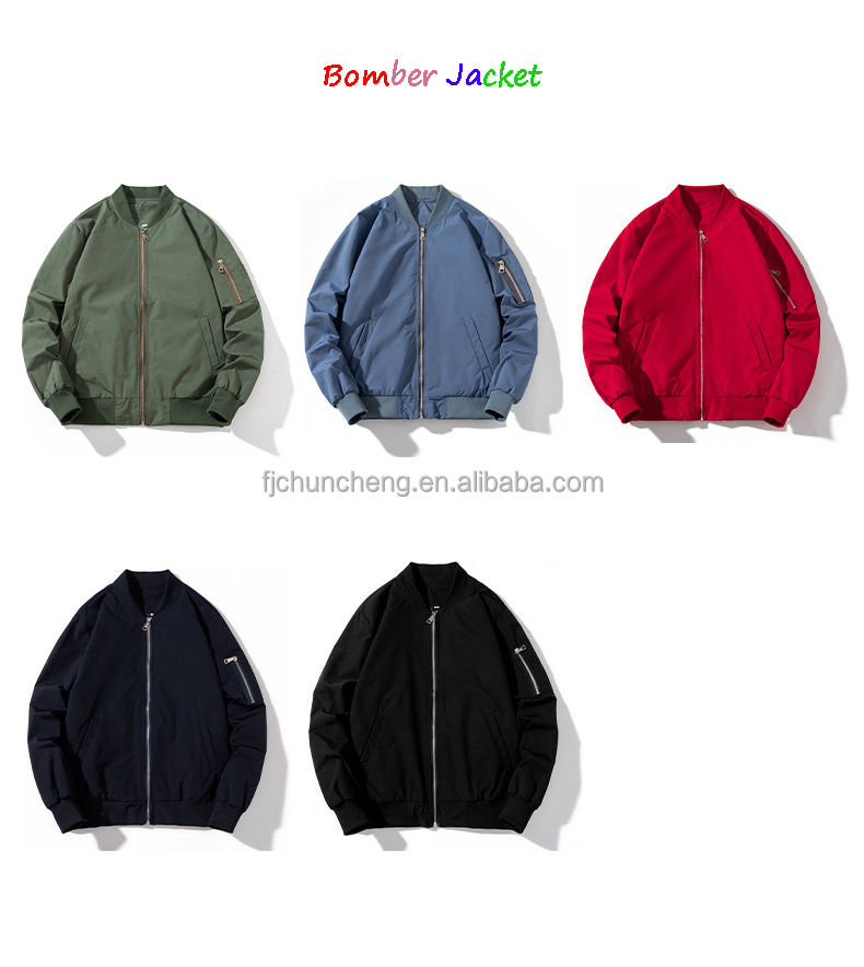 Wholesale Custom Bomber Jackets Solid Color High Quality Casual Satin Bomber Jacket Men Stand Collar Windbreaker