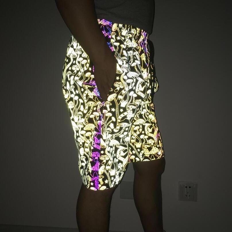 high light glow super popular hip hop street wear men women rainbow printing reflective fashion casual safety shorts