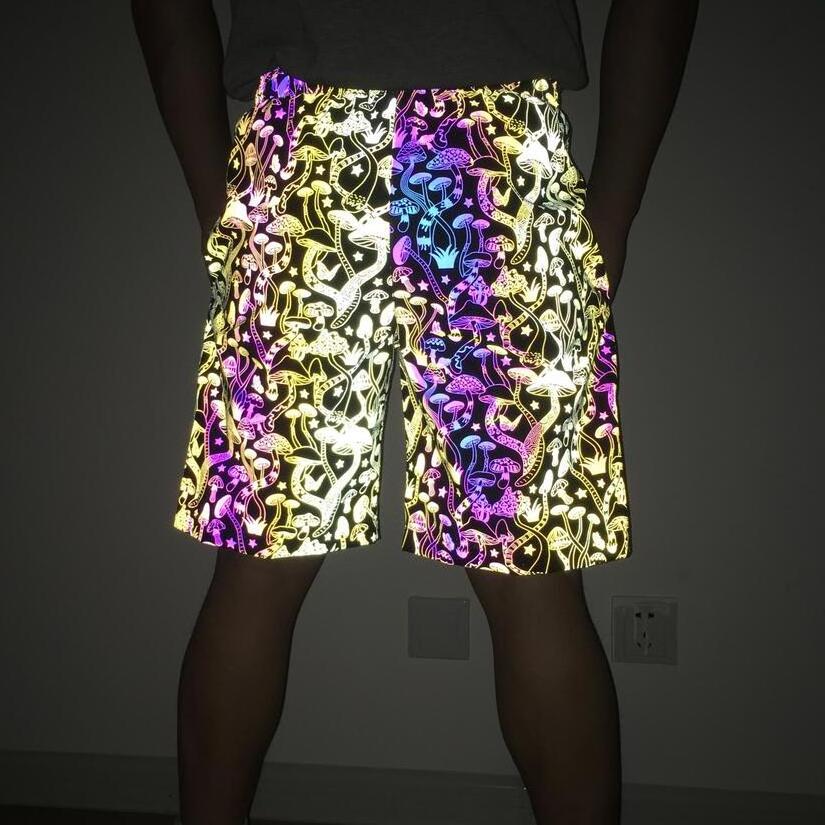 high light glow super popular hip hop street wear men women rainbow printing reflective fashion casual safety shorts