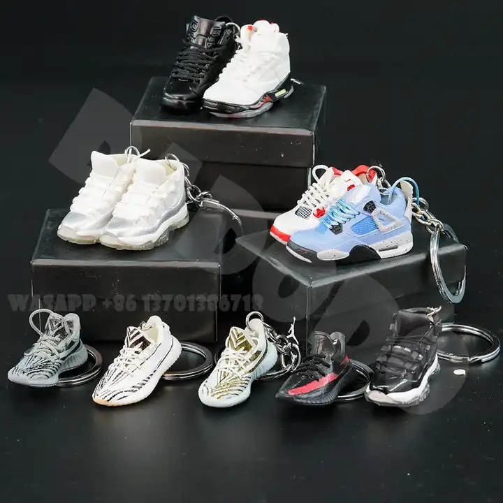 High Quality Soft Pvc cute 3D 1/6 rubber sneaker aj keychain jor dan shoe key chain accessories