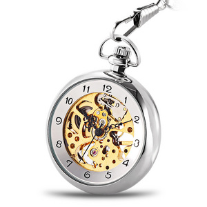 Silver Open Face Mechanical Hand Winding Skeleton Mens Watch Clock Pocket Watch