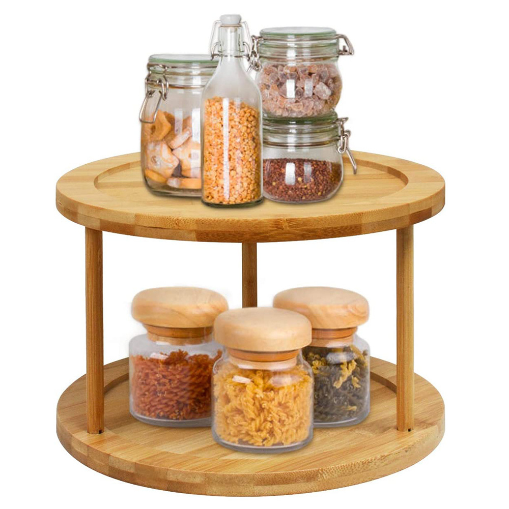 Lazy Susan 2 Tier Turntable Cabinet Organizer Spice Rack Removable Spinning Tray Organizer for Kitchen Cabinet 360 Degree