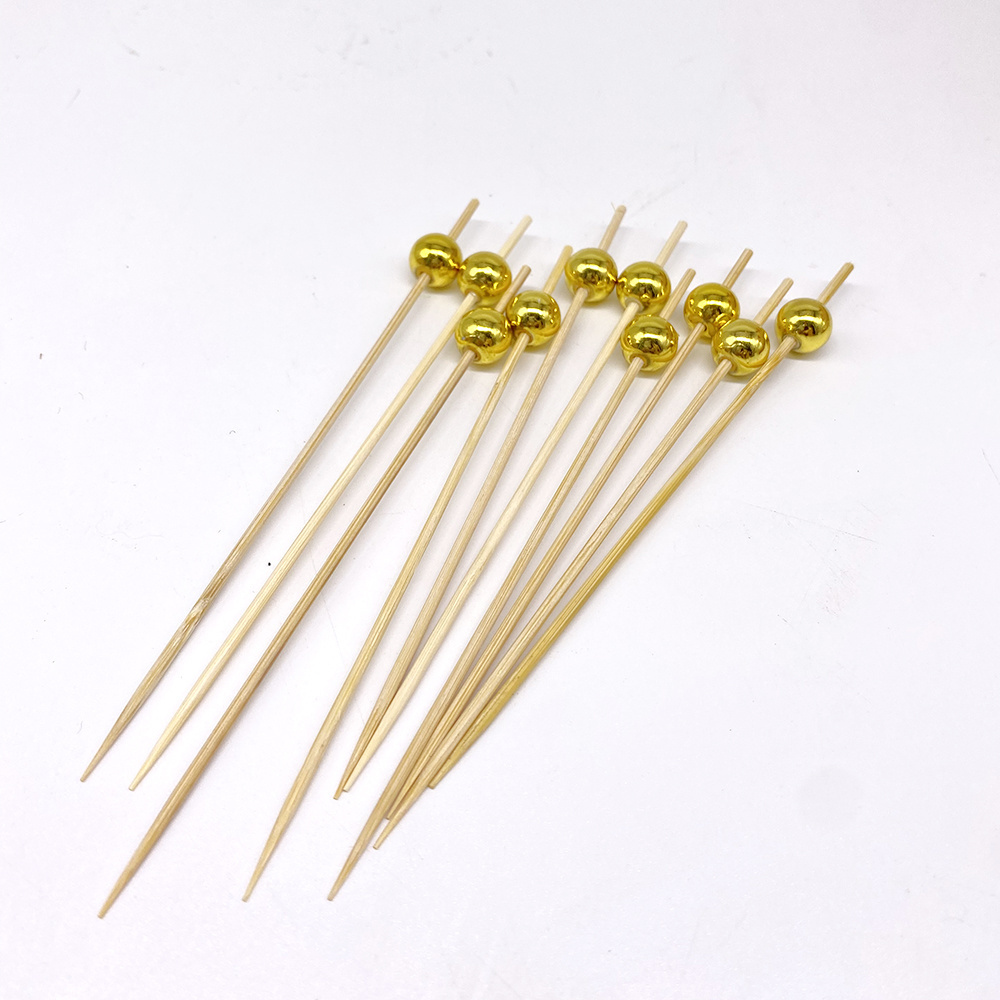 Fancy Handmade Bamboo Cocktail Skewers picks toothpicks for Appetizers Fruit Party Gold Pearl Food Picks Charcuterie Accessories