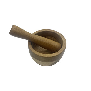 HOT Acacia Wood Mortar and Pestle for Garlic Pepper Herb Spice Grinder Crusher Wooden Natural Bowl Cooking Seasoning Grinding