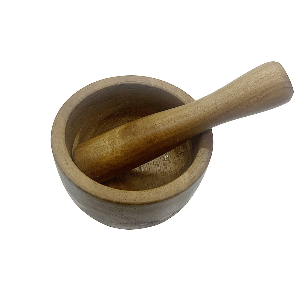 HOT Acacia Wood Mortar and Pestle for Garlic Pepper Herb Spice Grinder Crusher Wooden Natural Bowl Cooking Seasoning Grinding