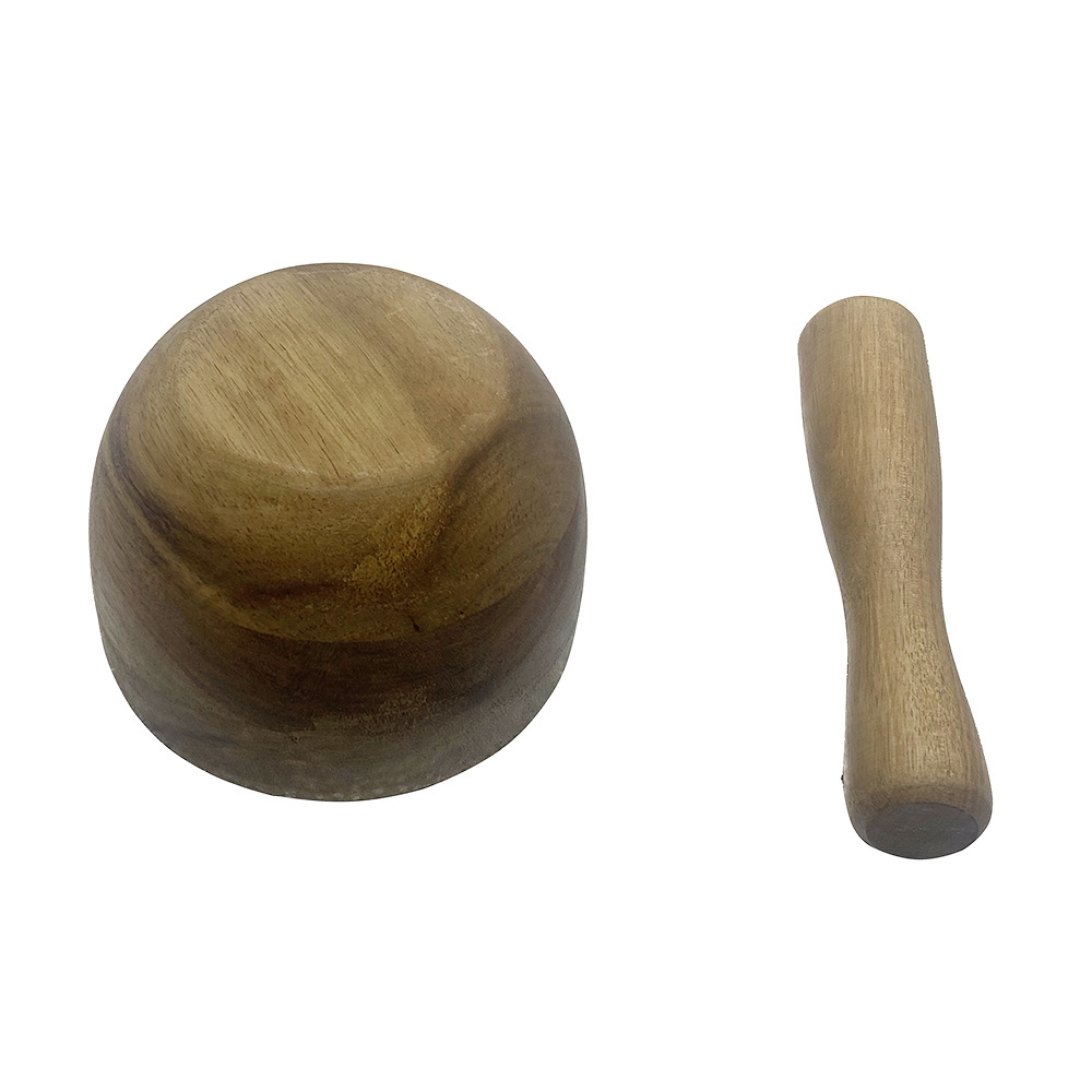 HOT Acacia Wood Mortar and Pestle for Garlic Pepper Herb Spice Grinder Crusher Wooden Natural Bowl Cooking Seasoning Grinding