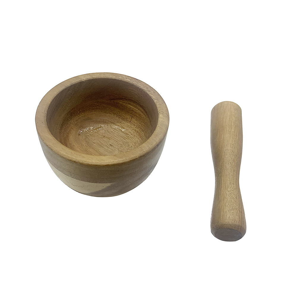 HOT Acacia Wood Mortar and Pestle for Garlic Pepper Herb Spice Grinder Crusher Wooden Natural Bowl Cooking Seasoning Grinding