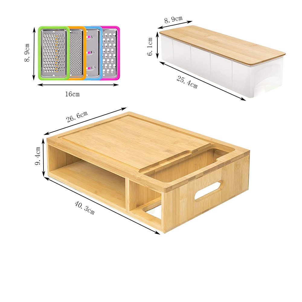 Amazing Cutting Board with Containers Graters Lids Bamboo Meal Prep Station with Trays for Kitchen Sturdy Organized Easy to Use