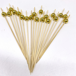 Fancy Handmade Bamboo Cocktail Skewers picks toothpicks for Appetizers Fruit Party Gold Pearl Food Picks Charcuterie Accessories