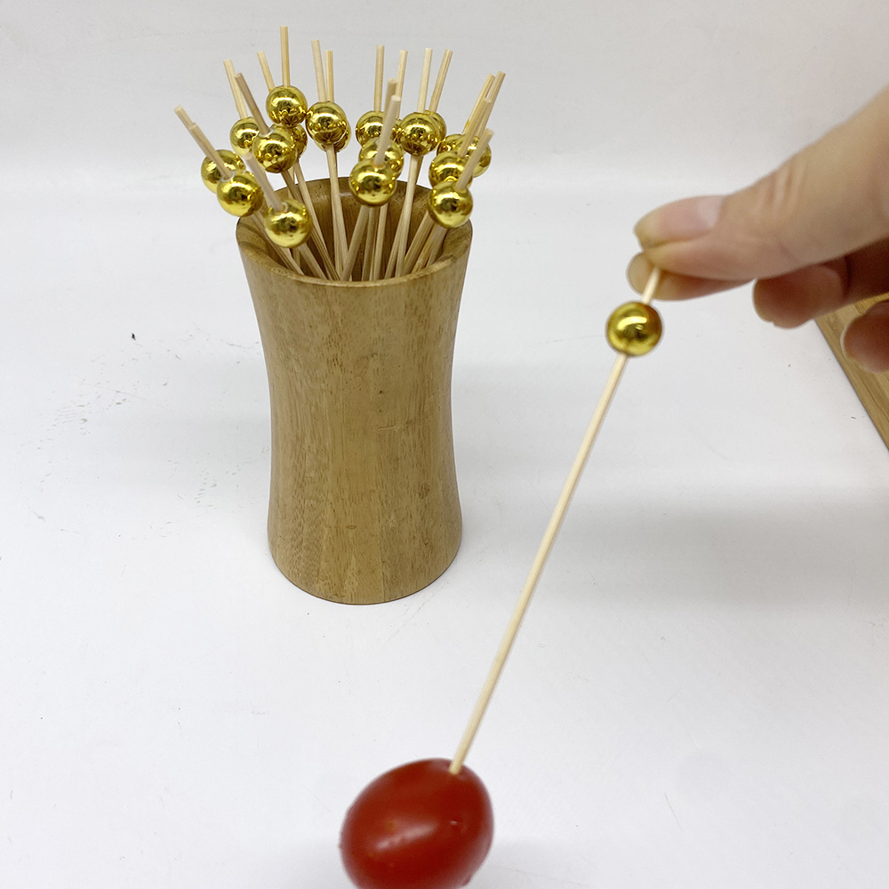 Fancy Handmade Bamboo Cocktail Skewers picks toothpicks for Appetizers Fruit Party Gold Pearl Food Picks Charcuterie Accessories