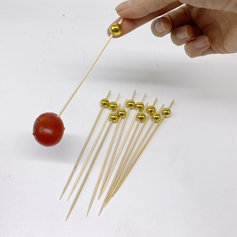 Fancy Handmade Bamboo Cocktail Skewers picks toothpicks for Appetizers Fruit Party Gold Pearl Food Picks Charcuterie Accessories