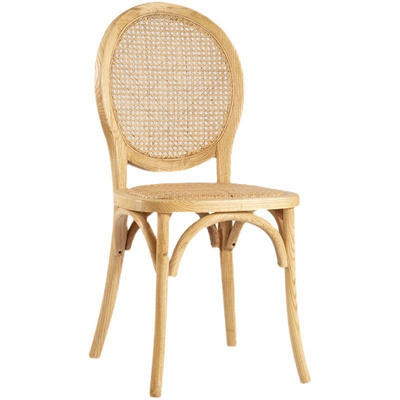 Nordic Modern Design Light Luxury Solid Wood Dining Chair with Rattan Back Cushion Retro Simple Leisure Hotel Restaurant Chair