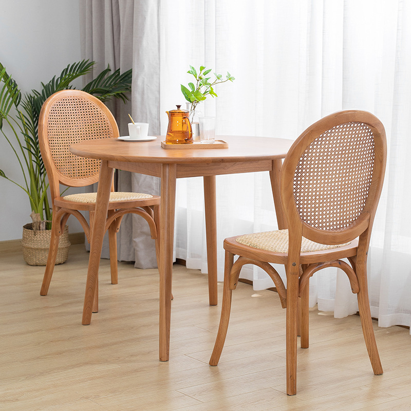 Nordic Modern Design Light Luxury Solid Wood Dining Chair with Rattan Back Cushion Retro Simple Leisure Hotel Restaurant Chair