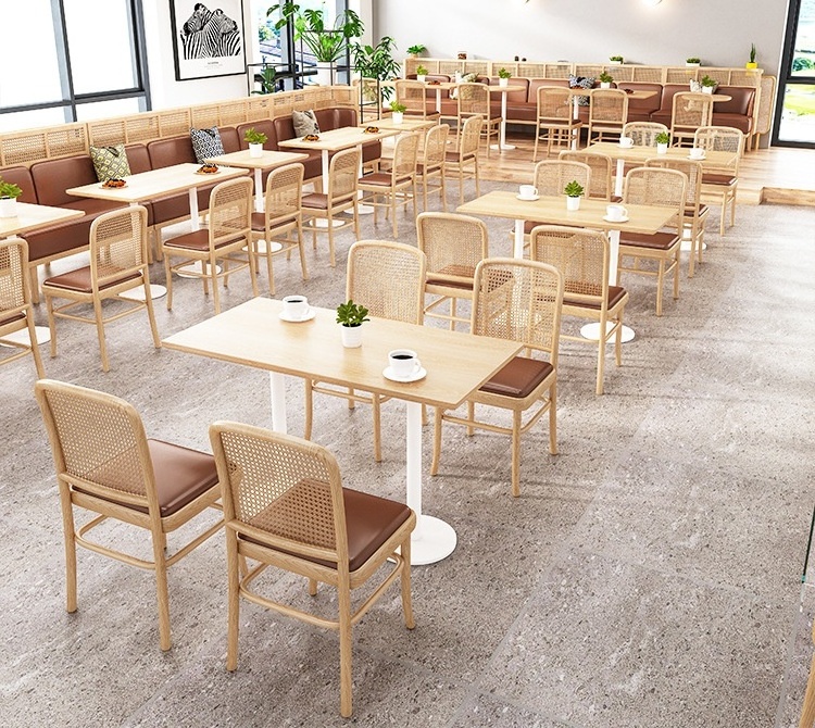 Light Luxury Commercial Furniture Eating Restaurant Coffe Shop Table And Chair Dining Sets Solid Wood Restaurant Sofa Booth