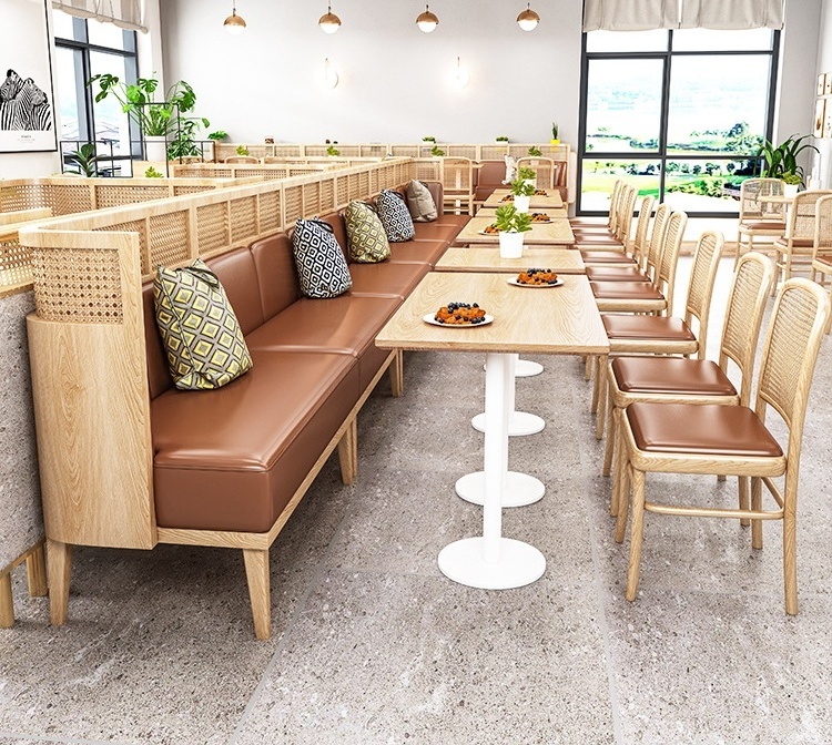 Light Luxury Commercial Furniture Eating Restaurant Coffe Shop Table And Chair Dining Sets Solid Wood Restaurant Sofa Booth