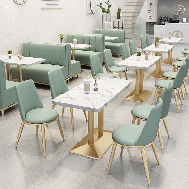 Light Luxury Commercial Furniture Restaurant Set Leather Cushion Metal Frame Booth Chair Dining Table And Chair Combination