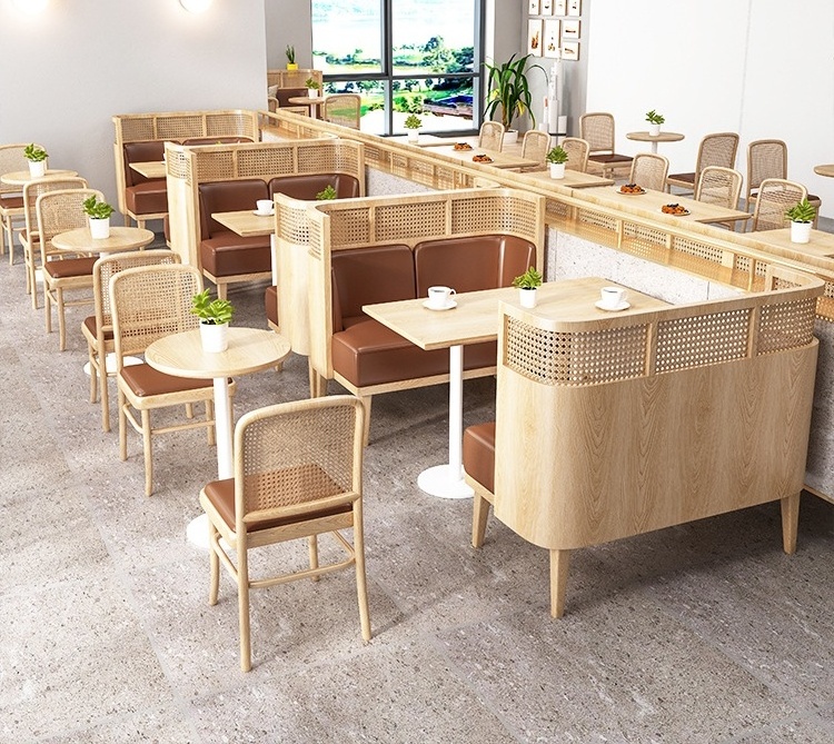 Light Luxury Commercial Furniture Eating Restaurant Coffe Shop Table And Chair Dining Sets Solid Wood Restaurant Sofa Booth