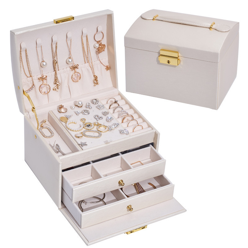 Large Capacity Lockable Jewelry Box Simple Household Storage Box Earrings Finishing Supplies Storage Box