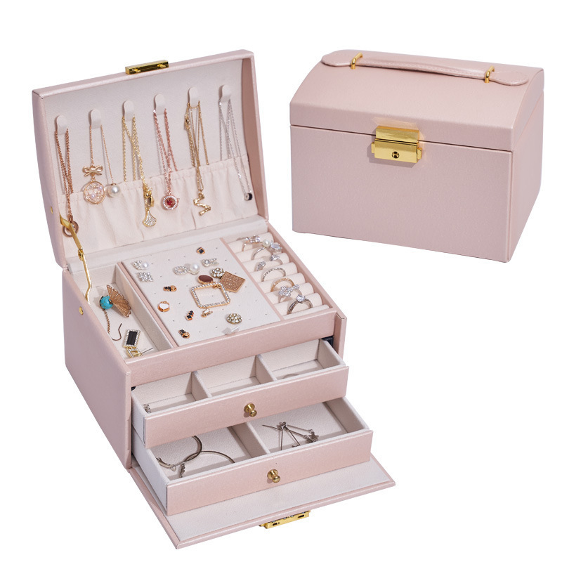 Large Capacity Lockable Jewelry Box Simple Household Storage Box Earrings Finishing Supplies Storage Box