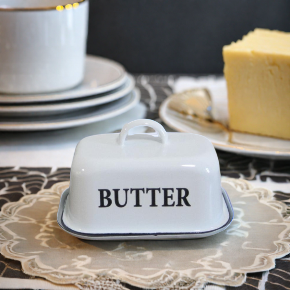 High-Capacity Square Enamel Butter Dish Lid Custom Logo Food Container Rectangular Pattern Pack Plates Rectangular Butter Holder