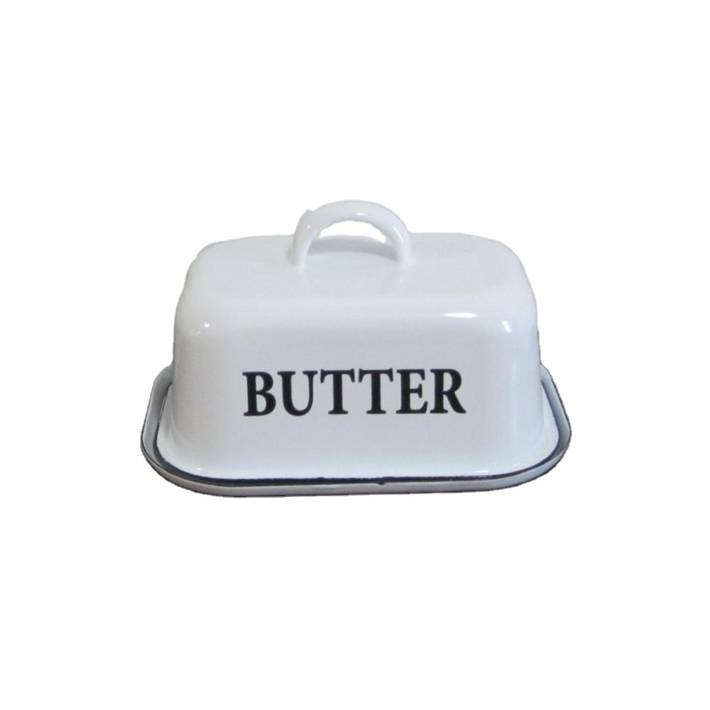 High-Capacity Square Enamel Butter Dish Lid Custom Logo Food Container Rectangular Pattern Pack Plates Rectangular Butter Holder