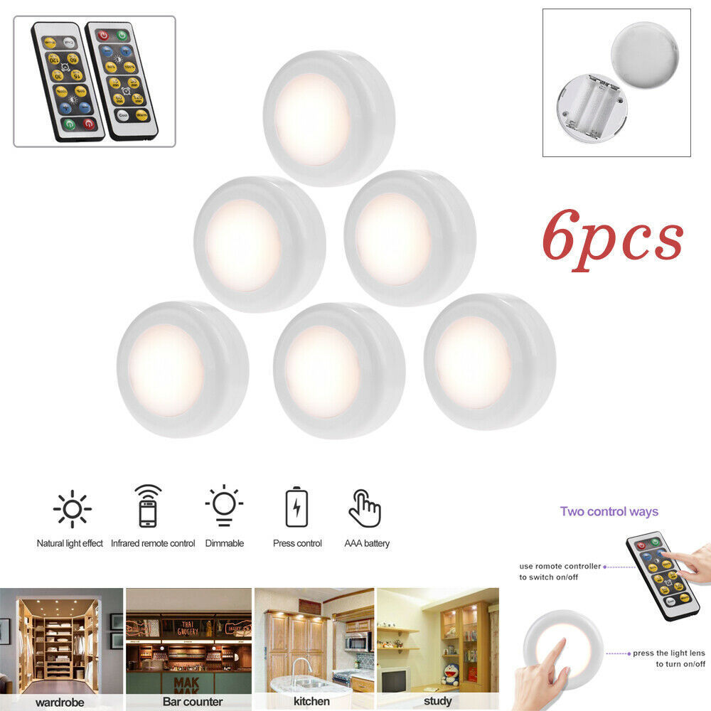 New Cabinet Lights LED Puck Light Round 6 pcs Dimmable Under Count LED Night Light With Remote Control