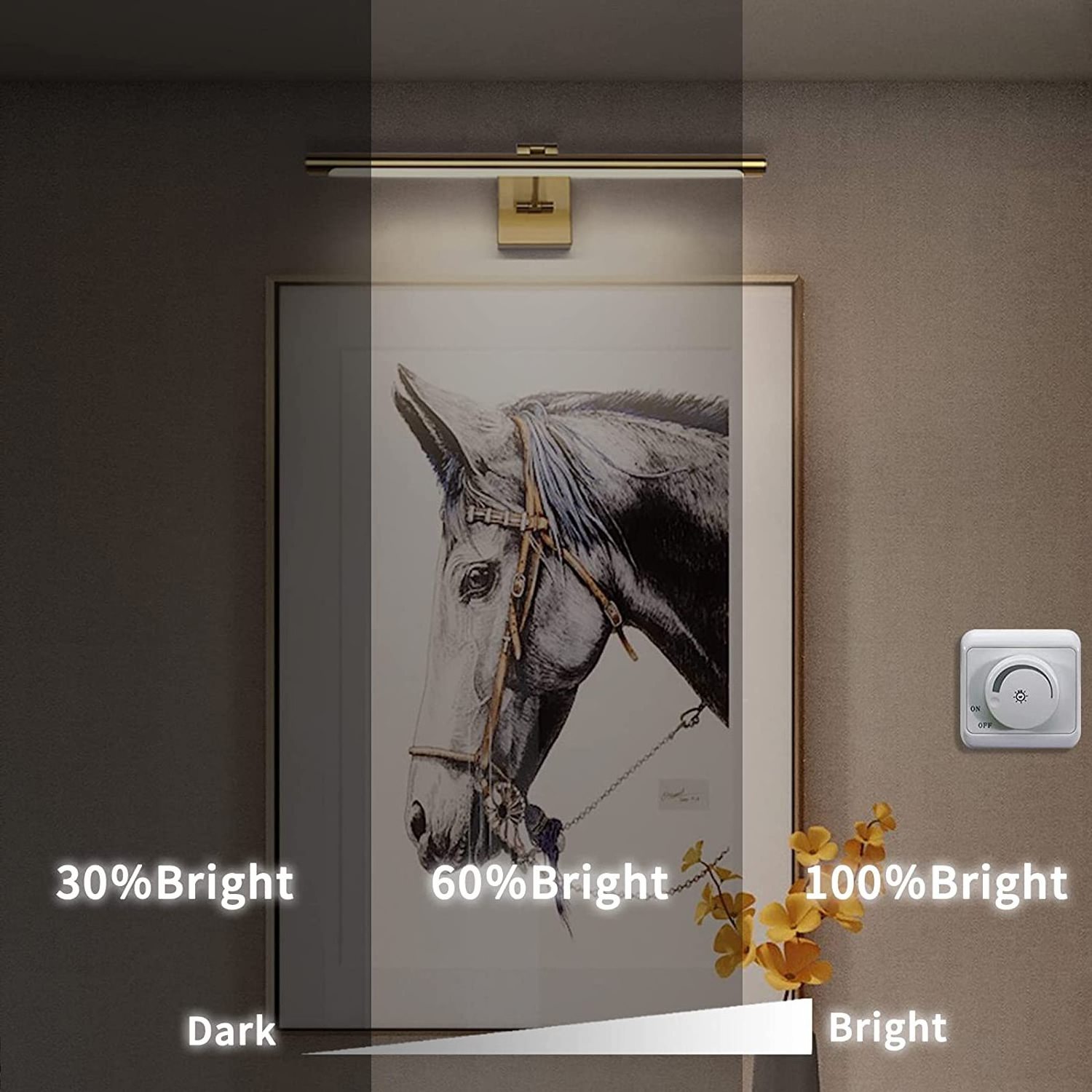 Golden-Like Dimmable LED Metal Picture Wall Light Artwork Display Lamp For Gallery and Home