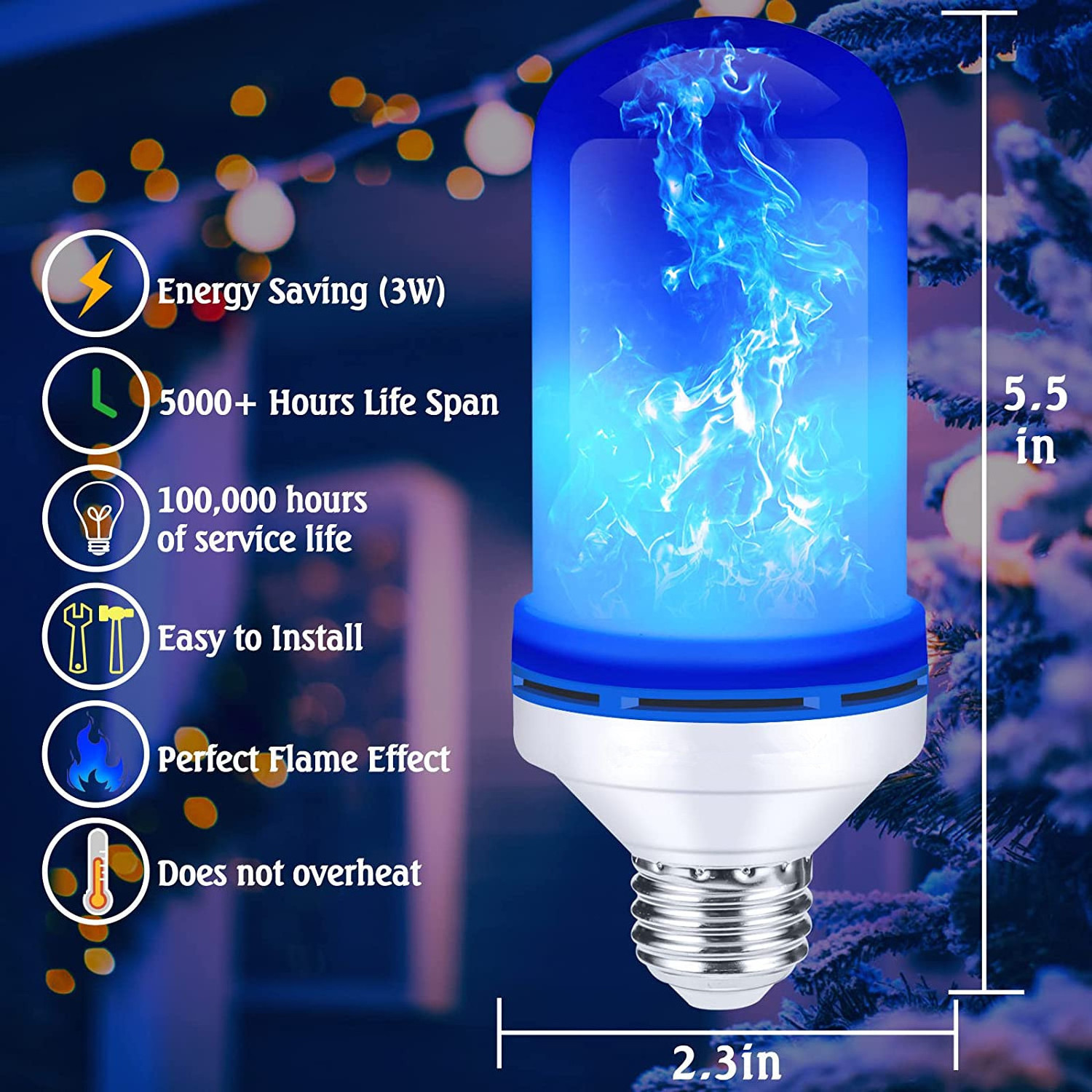 Blue E26 LED Flame Effect Light Bulb with Gravity Sensor Flame Night Bulb for Holiday Gifts Home Hotel Bar Party Decoration