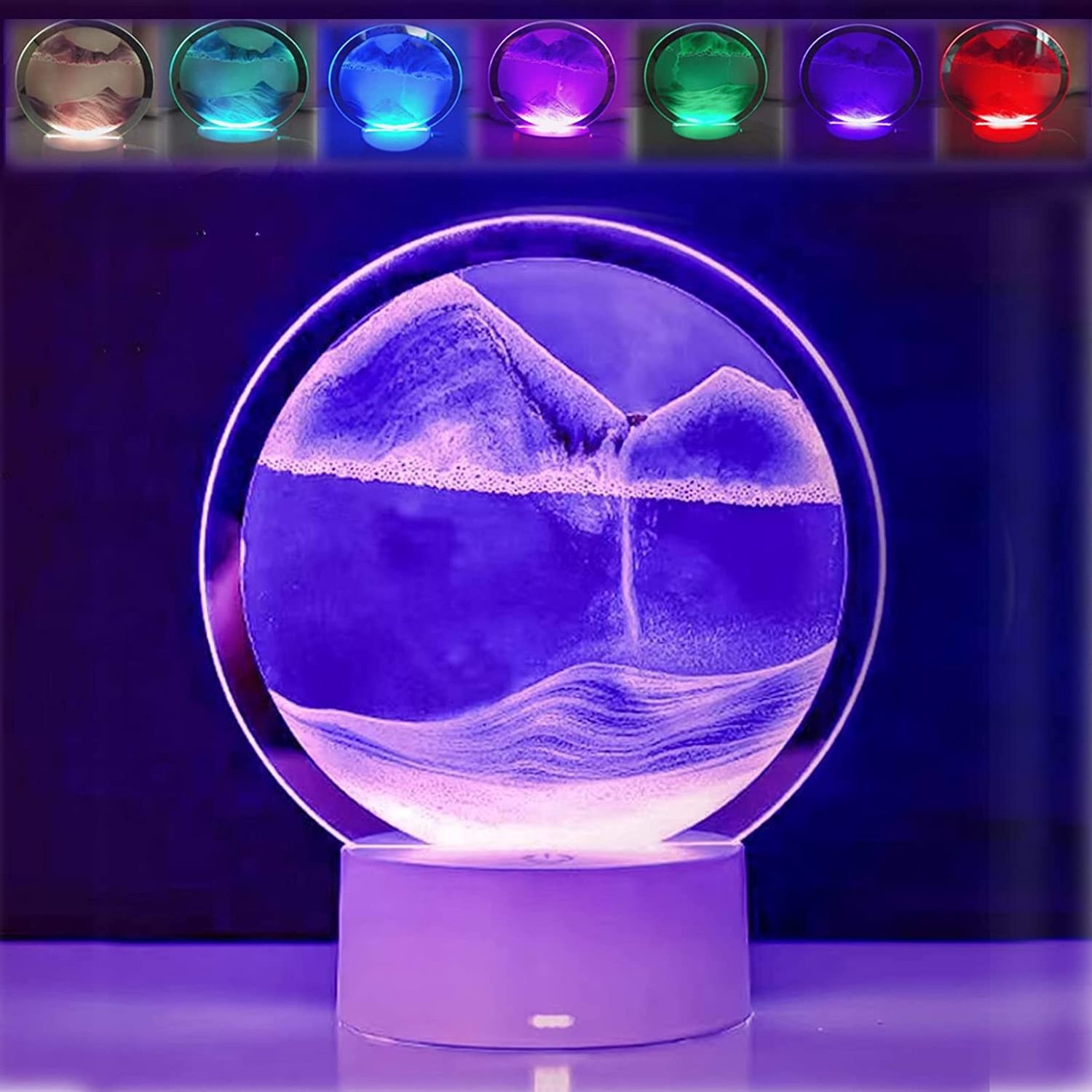 Flowing Sand Art Light Hourglass Led Light  7 color changing 3D Dynamic Moving Sand Picture Lamp Quicksand Painting Table Lamp