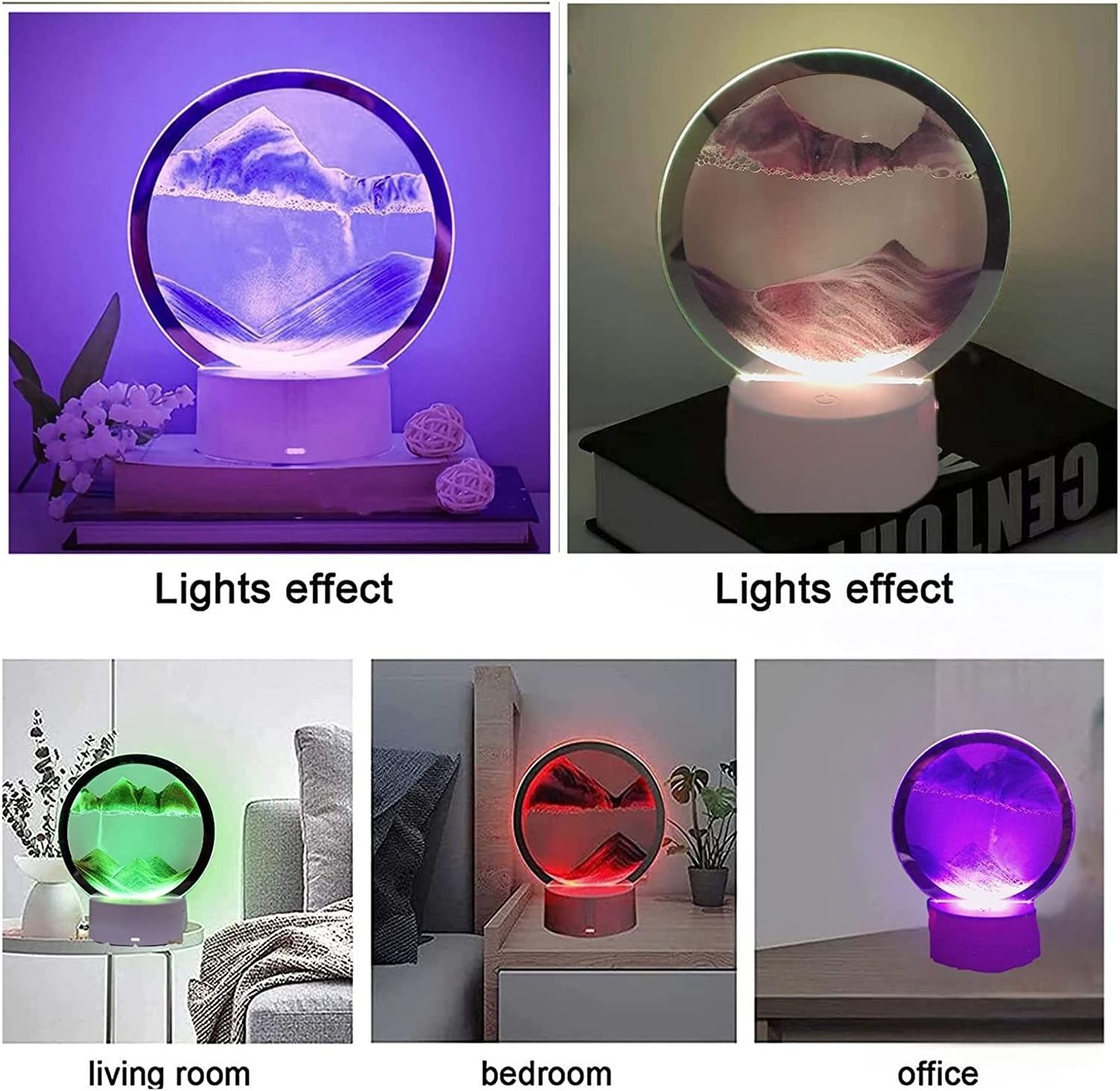 Flowing Sand Art Light Hourglass Led Light  7 color changing 3D Dynamic Moving Sand Picture Lamp Quicksand Painting Table Lamp