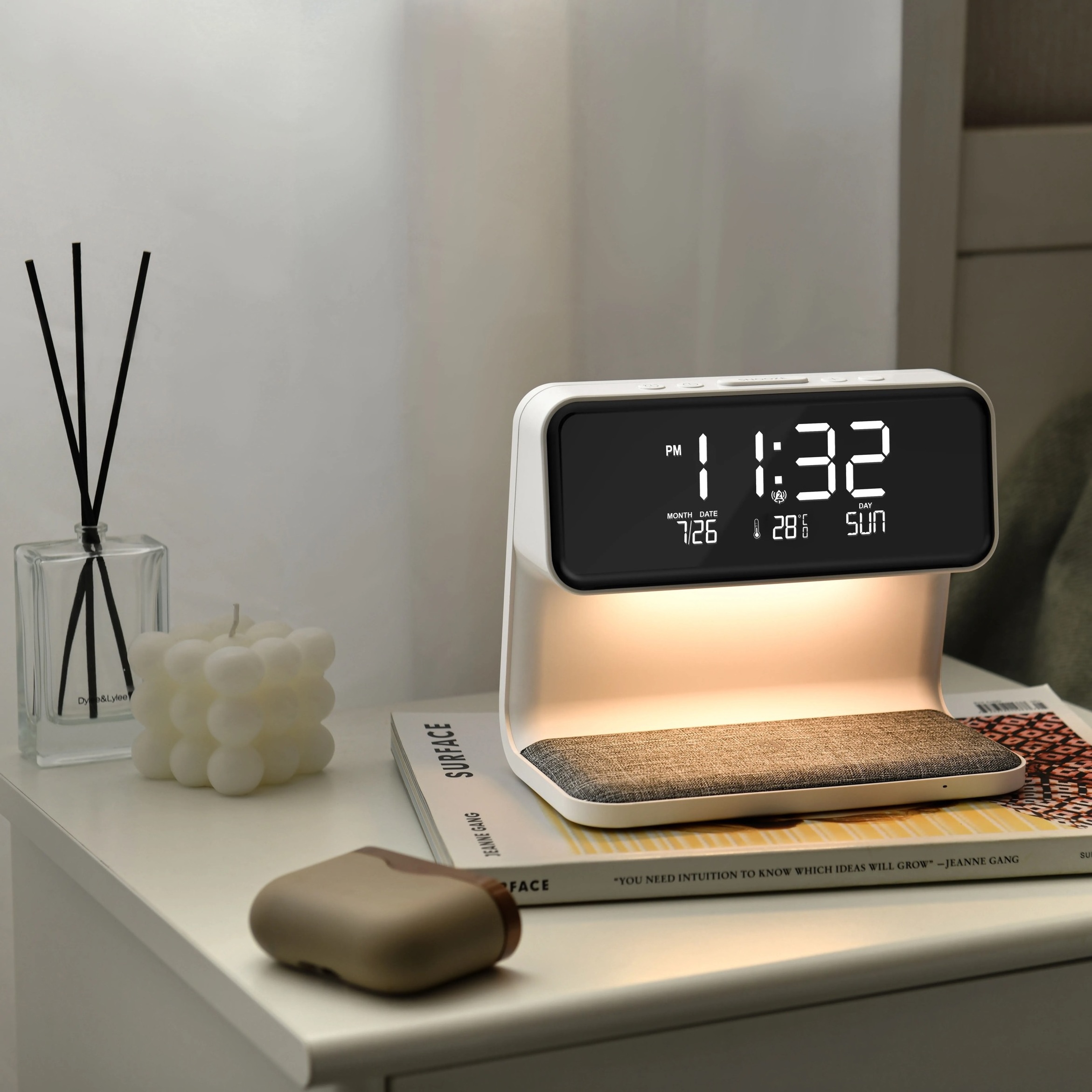 New Trend LED Nightstand Bedside Lamp With Wireless Charger and Alarm Clock