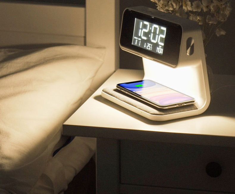 New Trend LED Nightstand Bedside Lamp With Wireless Charger and Alarm Clock