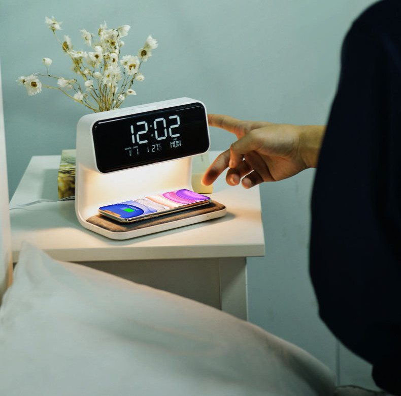 New Trend LED Nightstand Bedside Lamp With Wireless Charger and Alarm Clock