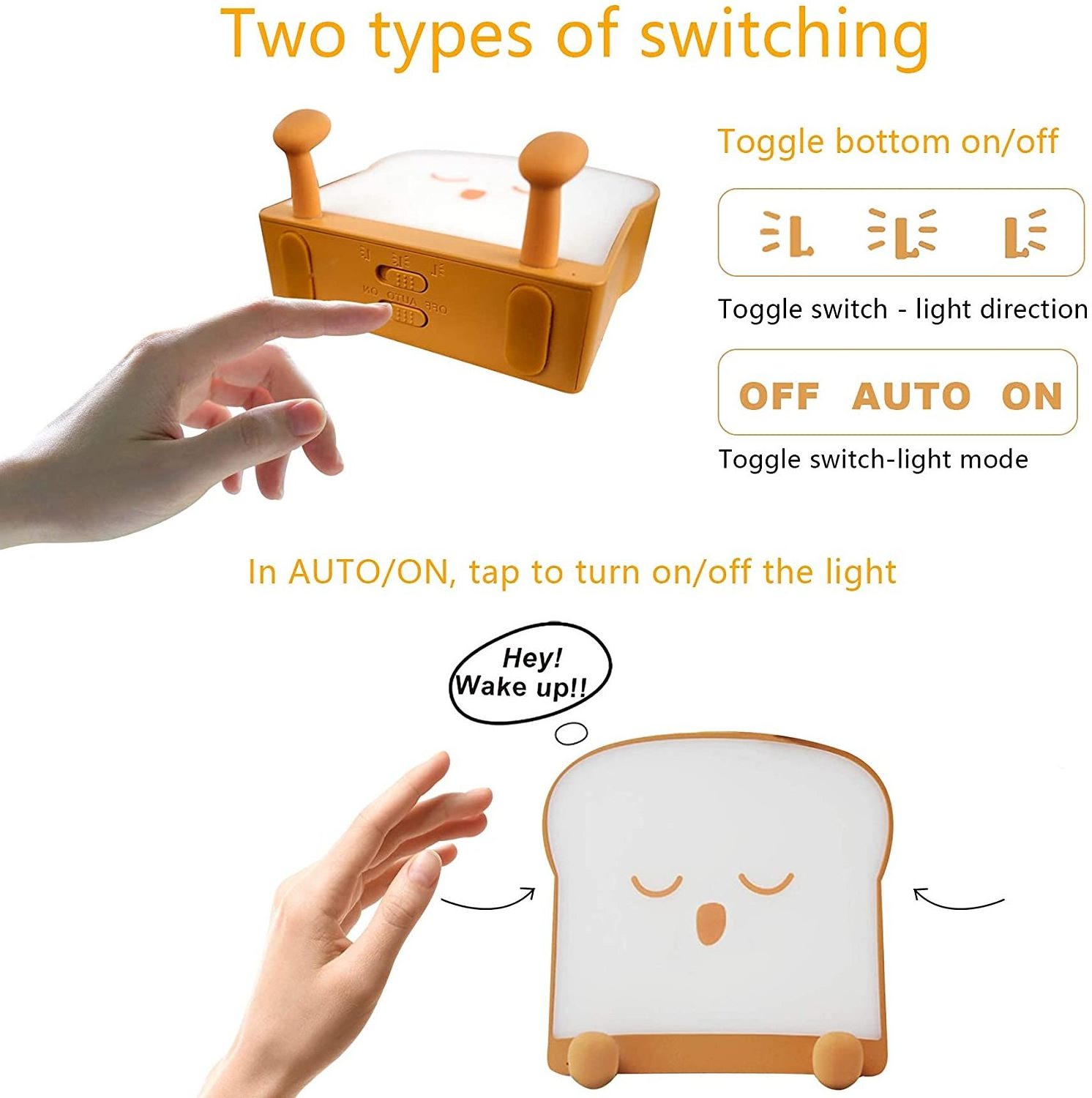 Cute Sleeping Toast Bread Battery Night Light Portable Rechargeable Bedside Baby Night Light With Timer