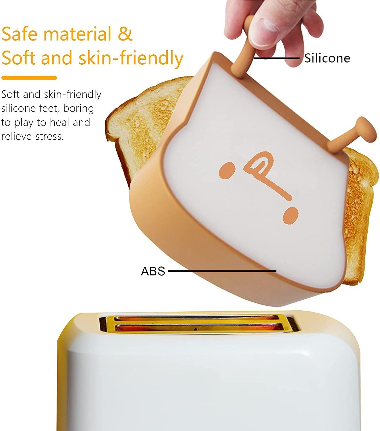 Cute Toast Bread Battery Night Light Portable Rechargeable Bedside Lamp With Timer