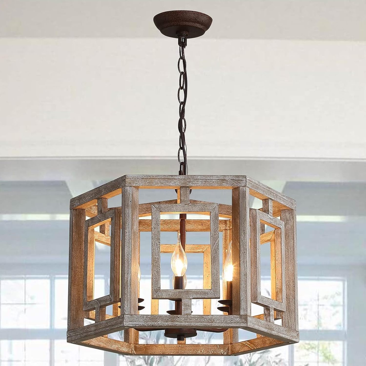 Vintage Dining Room Lamp Wooden Chandelier Lighting Wooden Pendant Light For Restaurant Living Room